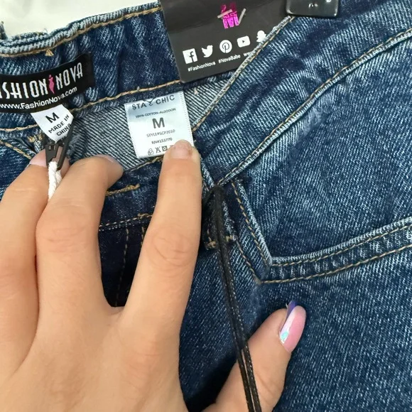 Fashion Nova Blue Distressed Skinny Jeans with Sequin Cuffs 💚🍀☘️ - Picture 7 of 7